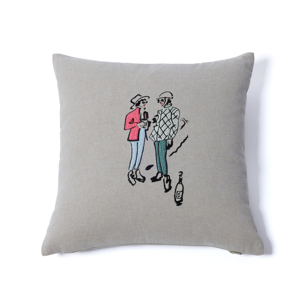 Zodax St. Moritz Glam Cotton Embroidered Throw Pillow, 16" x 16", Après Ski-Sipping Champagne