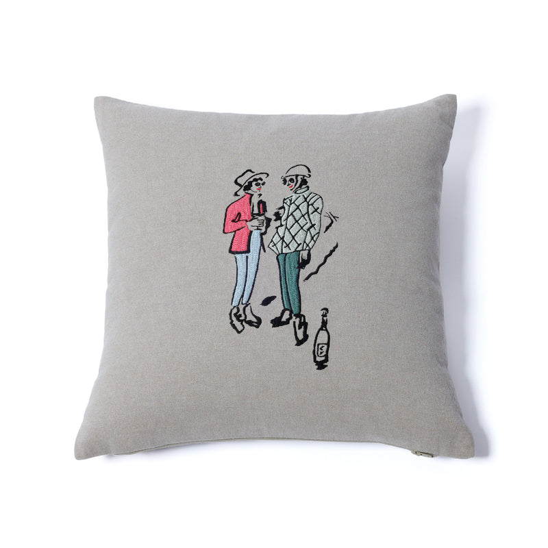 Zodax St. Moritz Glam Cotton Embroidered Throw Pillow, 16" x 16", Après Ski-Sipping Champagne