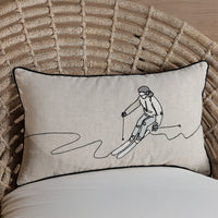 Zodax Suvretta Linen Embroidered Lumbar Throw Pillow, Skier