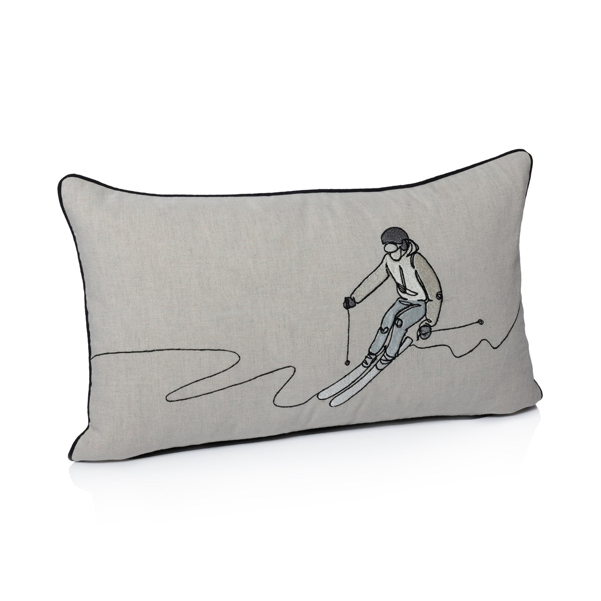 Zodax Suvretta Linen Embroidered Lumbar Throw Pillow, Skier