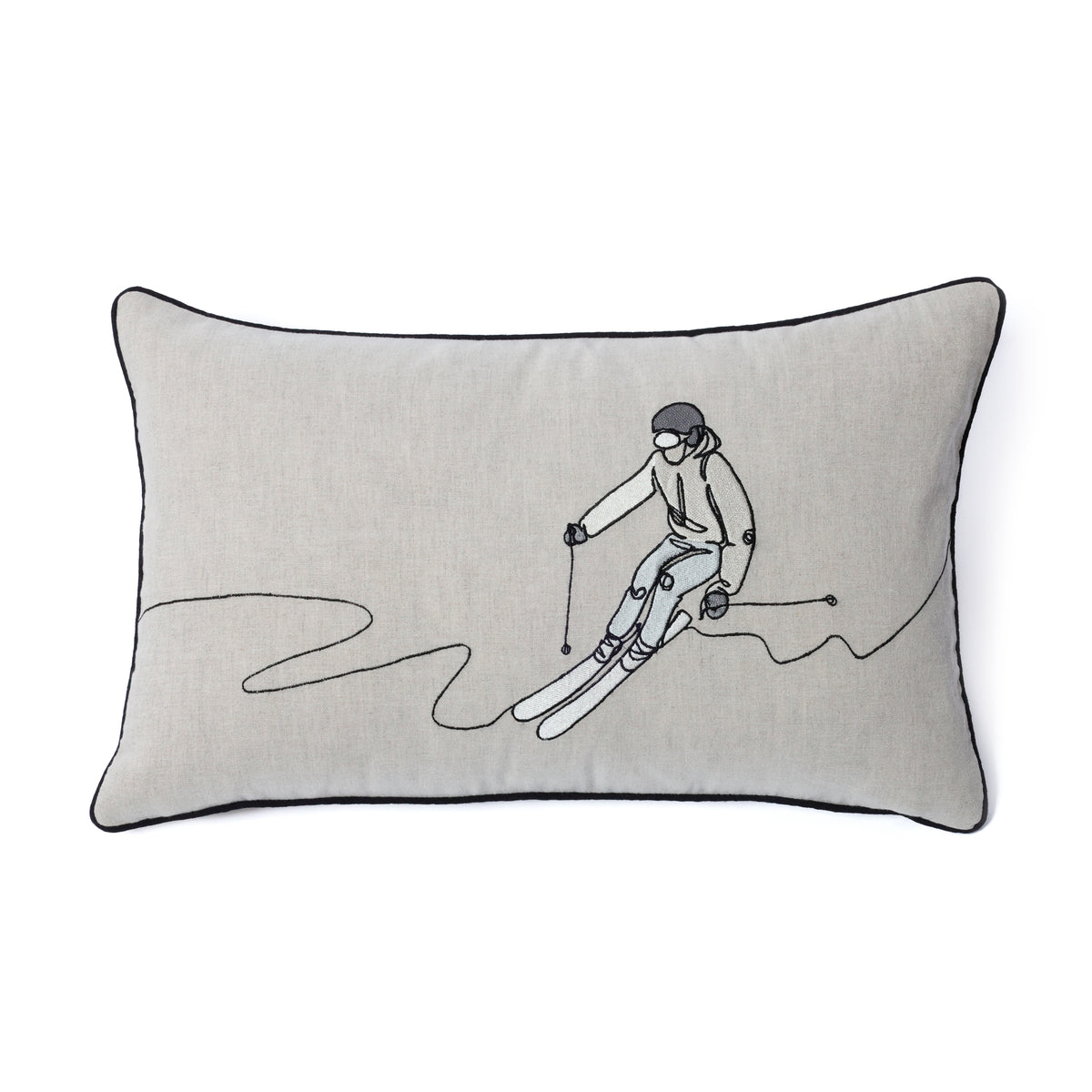 Zodax Suvretta Linen Embroidered Lumbar Throw Pillow, Skier