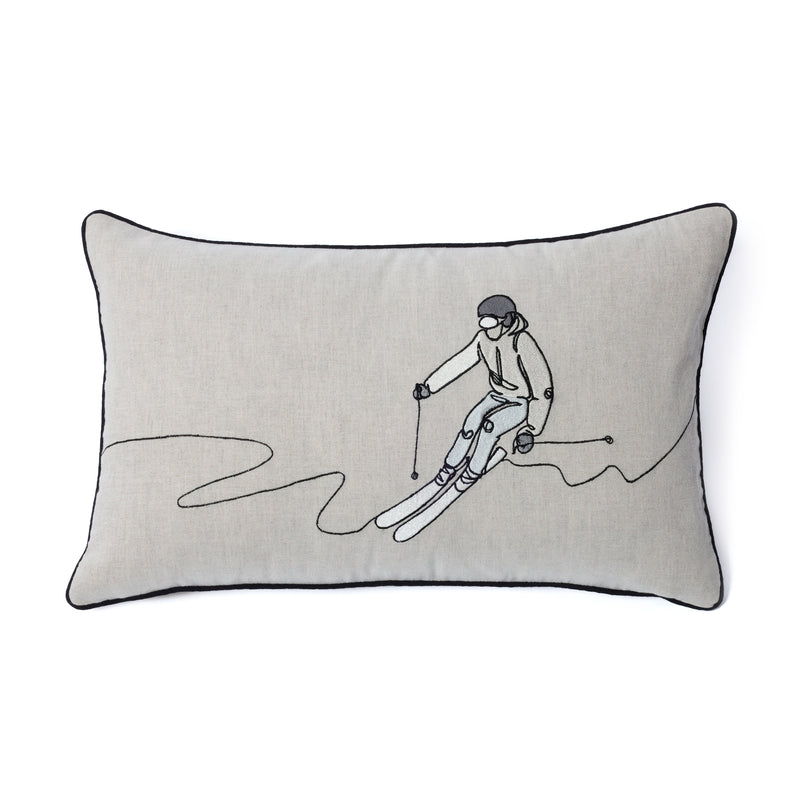 Zodax Suvretta Linen Embroidered Lumbar Throw Pillow, Skier