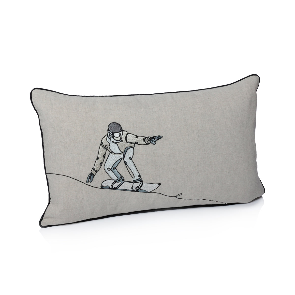 Zodax Suvretta Linen Embroidered Lumbar Throw Pillow, Snowboarder