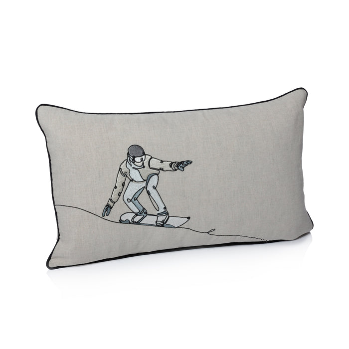 Zodax Suvretta Linen Embroidered Lumbar Throw Pillow, Snowboarder