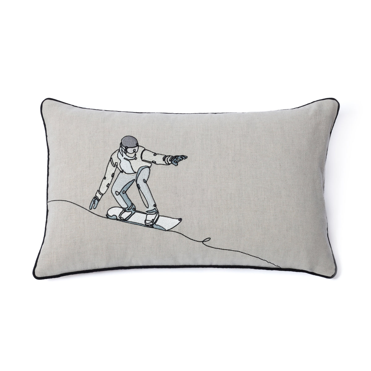 Zodax Suvretta Linen Embroidered Lumbar Throw Pillow, Snowboarder