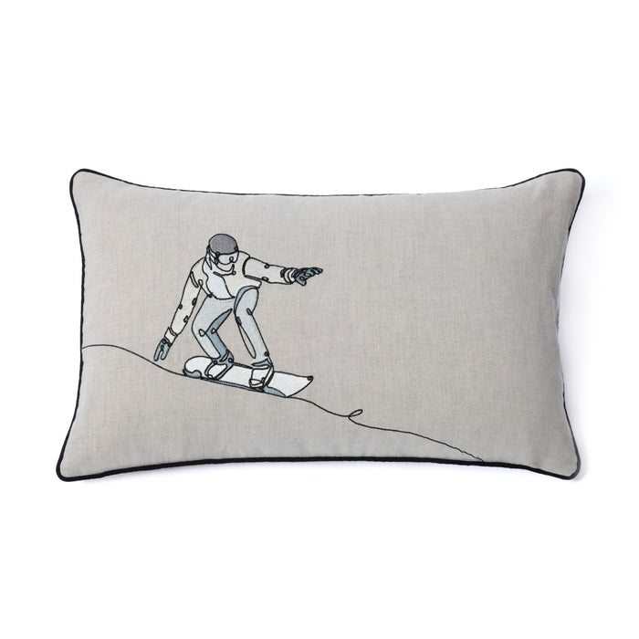 Zodax Suvretta Linen Embroidered Lumbar Throw Pillow, Snowboarder