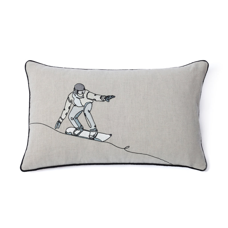 Zodax Suvretta Linen Embroidered Lumbar Throw Pillow, Snowboarder