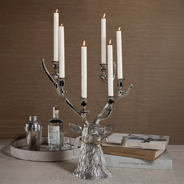 Zodax Pipe-Lit Stag 6-Tier Decorative Metal Taper Candleholder, Nickel