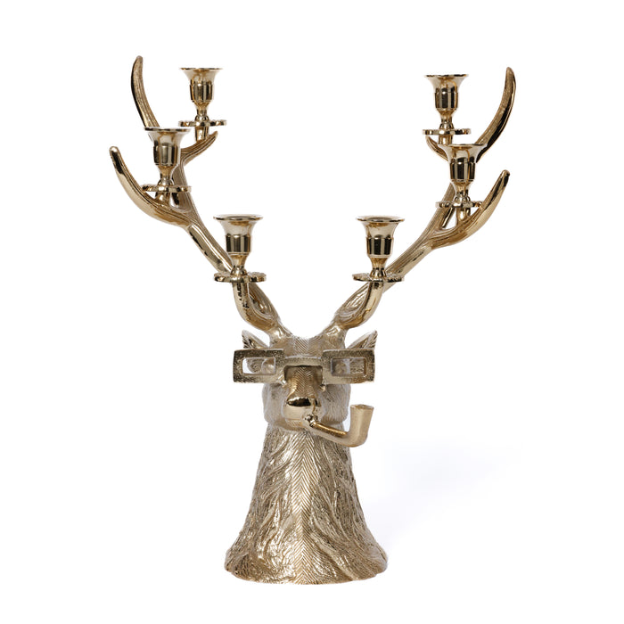 Decorative candle holder shaped like a deer with antlers on a white background