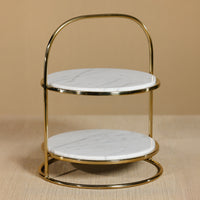 Zodax Elegant Round Marble and Metal 2-Tier Cake Stand