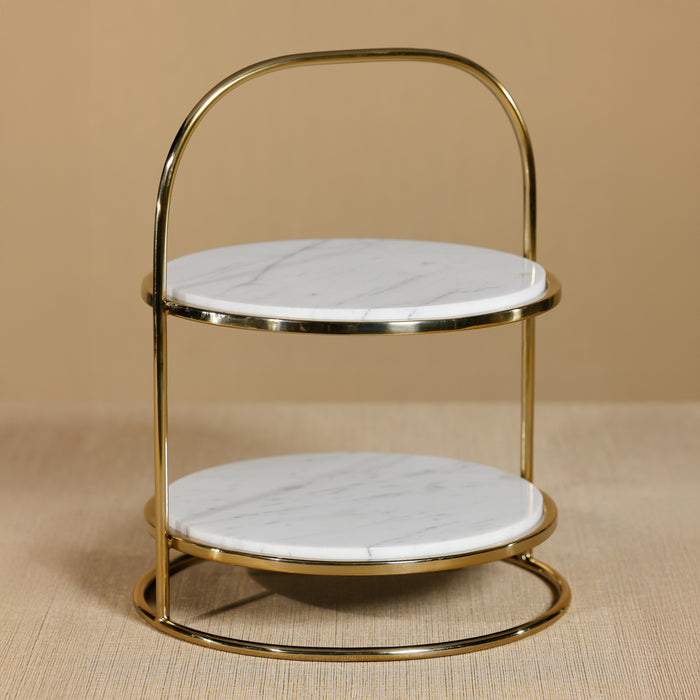 Zodax Elegant Round Marble and Metal 2-Tier Cake Stand