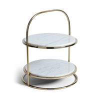 Zodax Elegant Round Marble and Metal 2-Tier Cake Stand