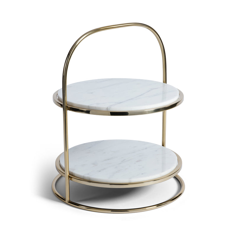 Zodax Elegant Round Marble and Metal 2-Tier Cake Stand