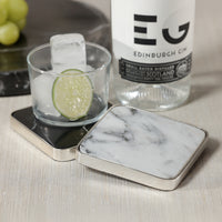 Zodax Roku Silver Border White Marble Drink Coasters, Set of 6