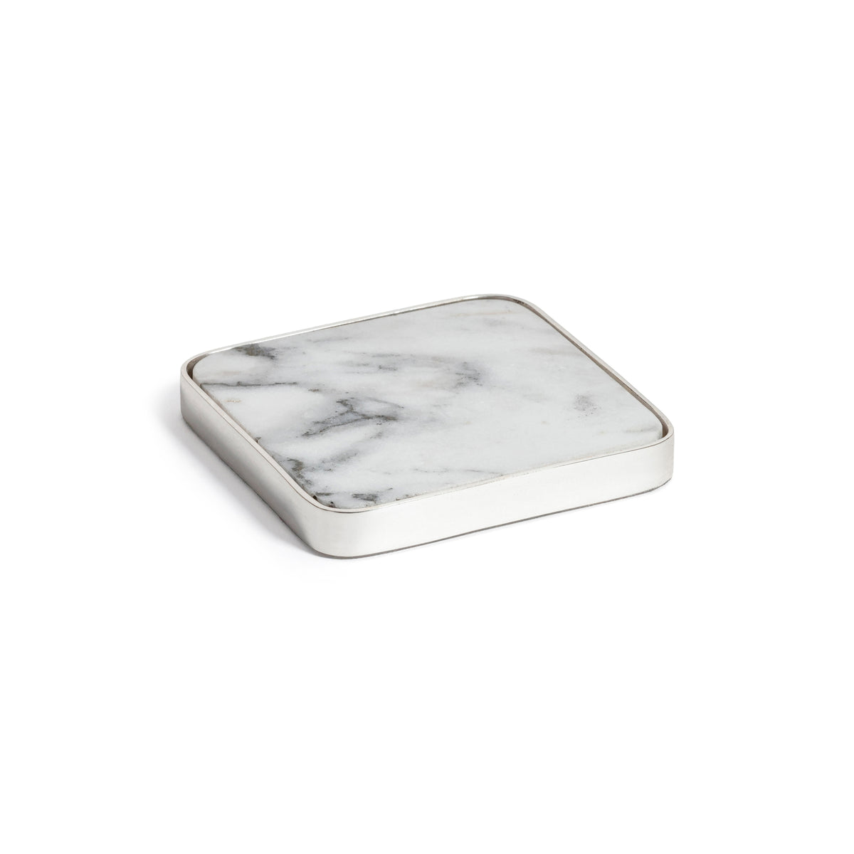 Zodax Roku Silver Border White Marble Drink Coasters, Set of 6
