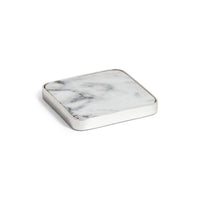 Zodax Roku Silver Border White Marble Drink Coasters, Set of 6