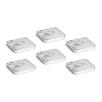 Zodax Roku Silver Border White Marble Drink Coasters, Set of 6