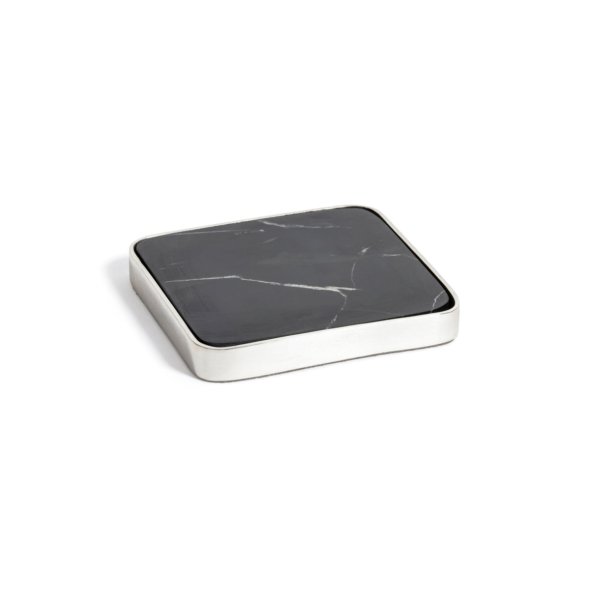 Zodax Roku Silver Border Black Marble Drink Coasters, Set of 6
