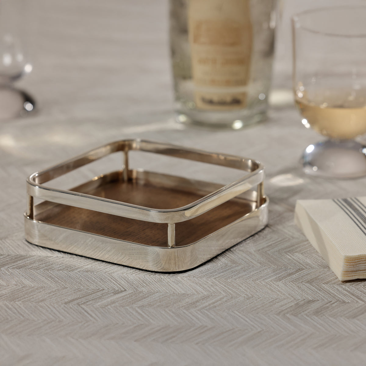 Zodax Linea Stainless Steel & Wood Cocktail Napkin Holder