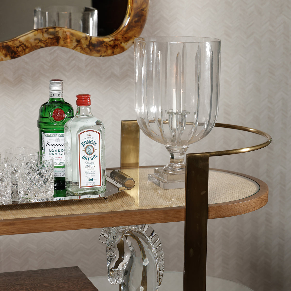 Zodax Sloane Oak Wood Metal Oval Bar Cart