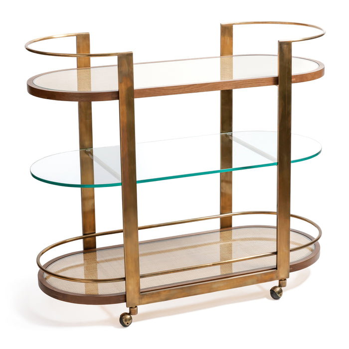 Zodax Sloane Oak Wood Metal Oval Bar Cart