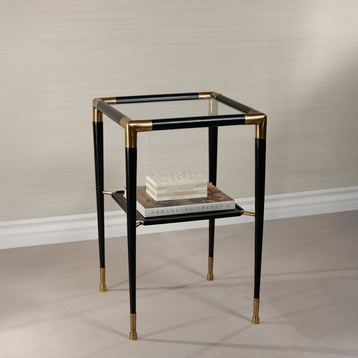 Zodax Peninsula Leather and Glass Side Table