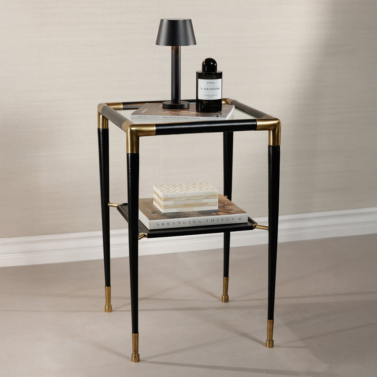 Zodax Peninsula Leather and Glass Side Table