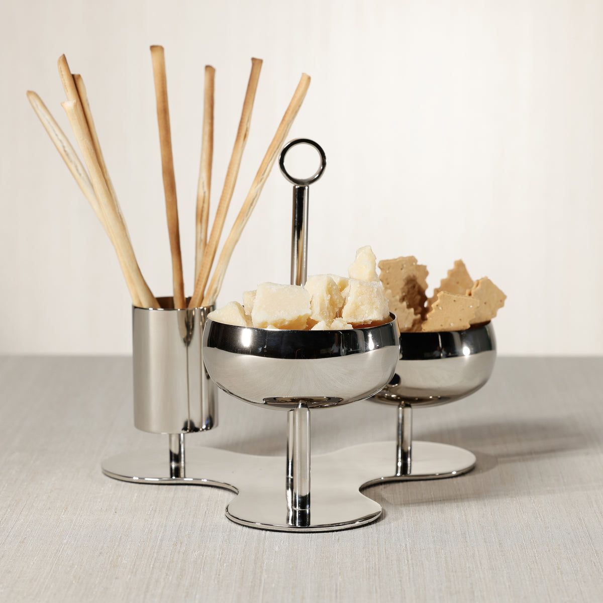 Zodax Locarno Polished Silver 3-Tier Condiment Server with Handle