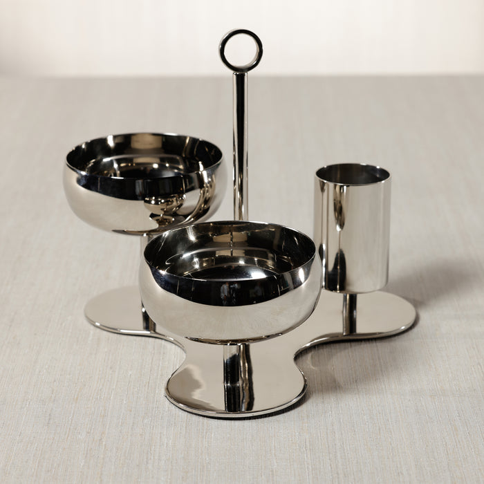 Zodax Locarno Polished Silver 3-Tier Condiment Server with Handle