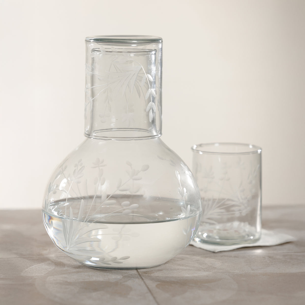 Zodax Shiraz Etched Glass Carafe with Floral Design