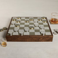 Zodax Luxury Chess & Checkers Game Set with Wood Veneer Board - London