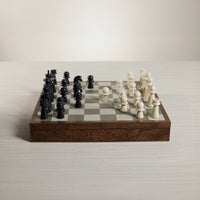 Zodax Luxury Chess & Checkers Game Set with Wood Veneer Board - London