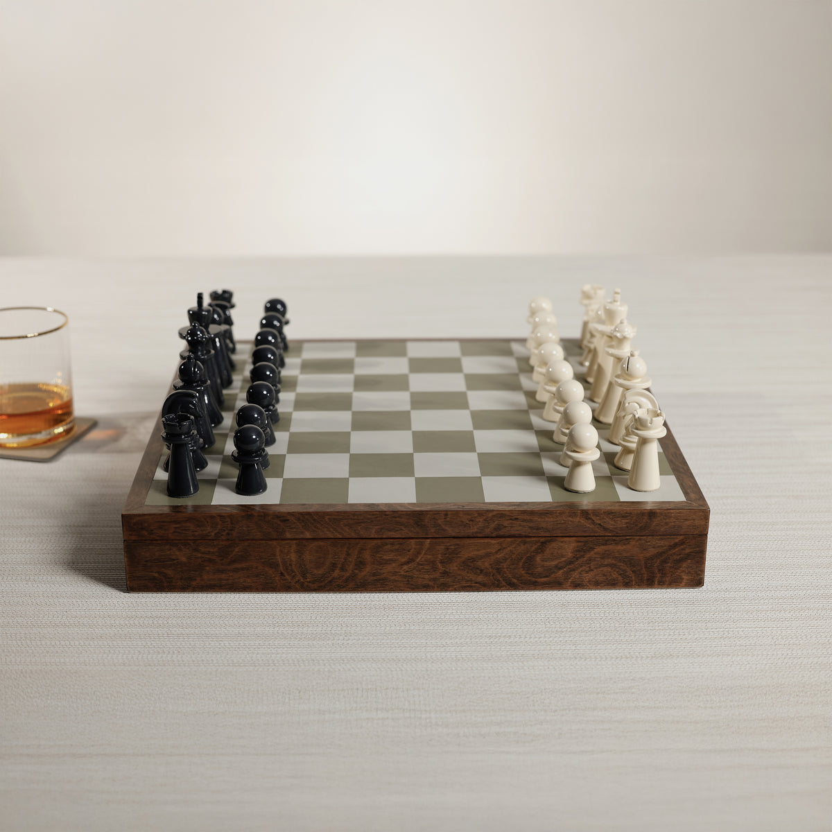 Zodax Luxury Chess & Checkers Game Set with Wood Veneer Board - London