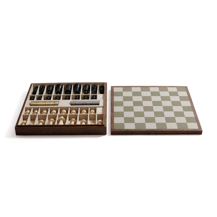 Zodax Luxury Chess & Checkers Game Set with Wood Veneer Board - London