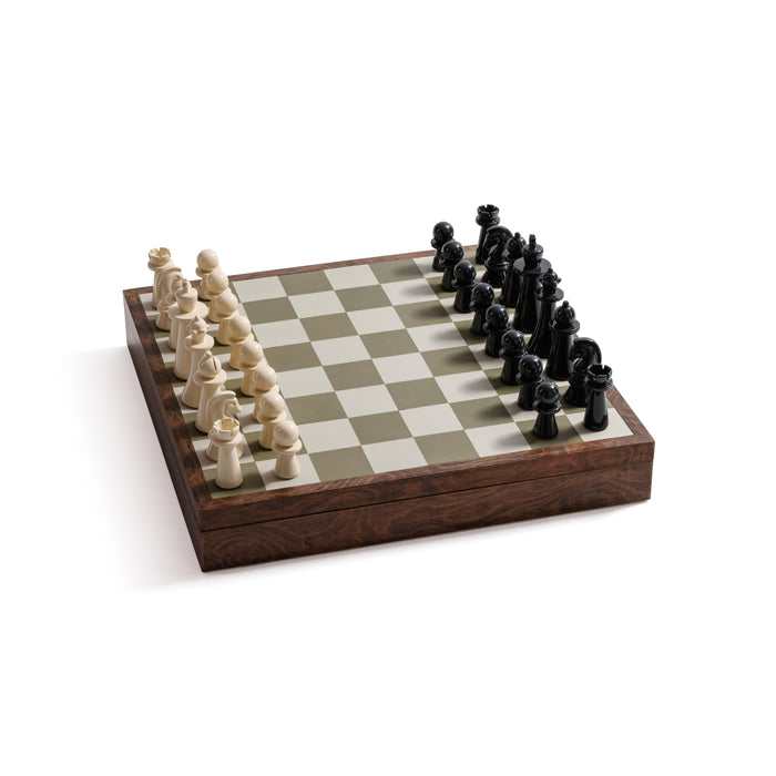 Zodax Luxury Chess & Checkers Game Set with Wood Veneer Board - London