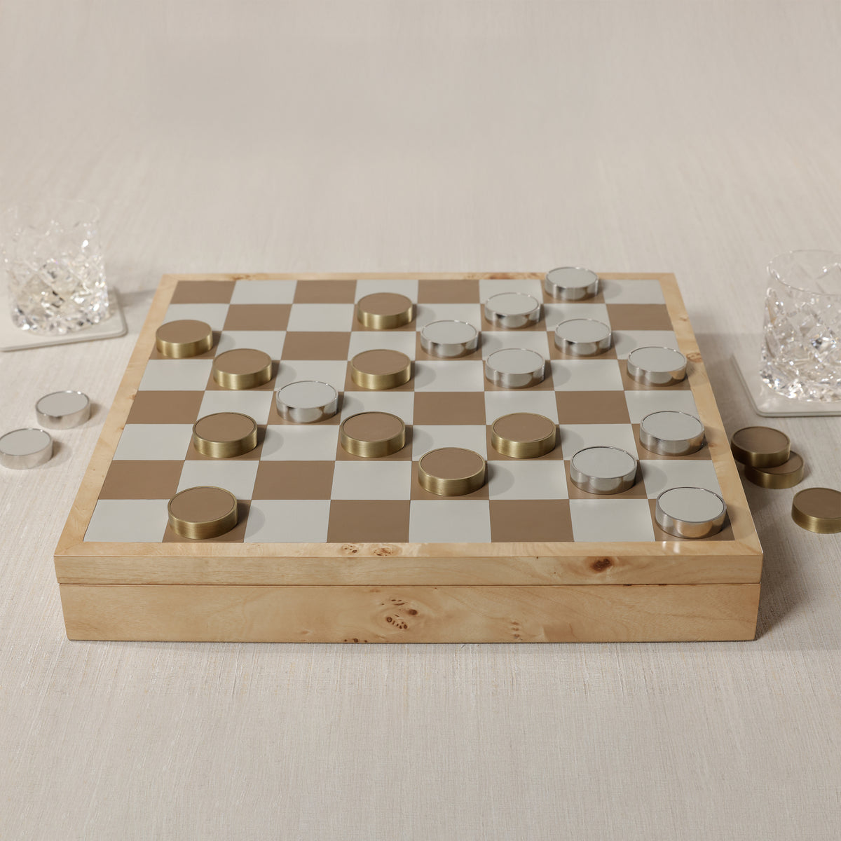 Zodax Luxury Chess & Checkers Game Set with Wood Veneer Board - Copenhagen
