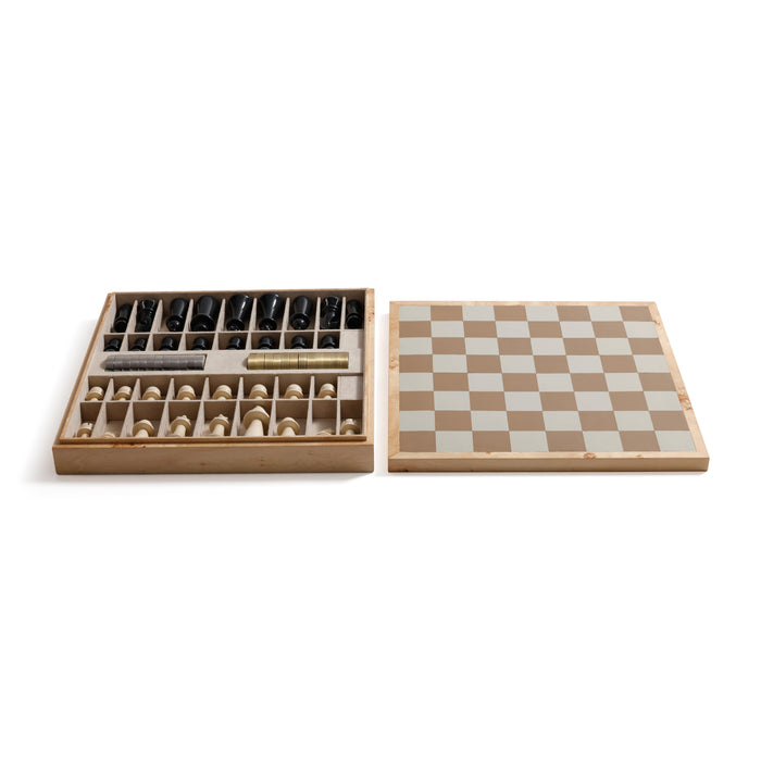 Zodax Luxury Chess & Checkers Game Set with Wood Veneer Board - Copenhagen
