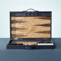 Zodax Geneva 19" Folding Backgammon Board Game Set – Wood Veneer Playing Surface - Marine Blue