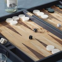 Zodax Geneva 19" Folding Backgammon Board Game Set – Wood Veneer Playing Surface - Marine Blue