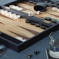 Zodax Geneva 19" Folding Backgammon Board Game Set – Wood Veneer Playing Surface - Marine Blue