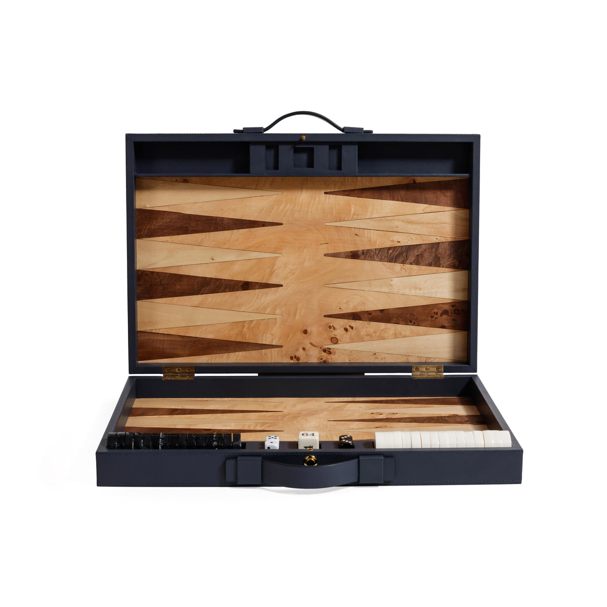 Zodax Geneva 19" Folding Backgammon Board Game Set – Wood Veneer Playing Surface - Marine Blue