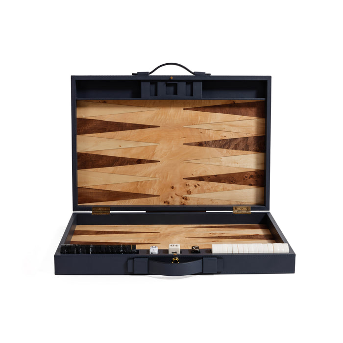 Zodax Geneva 19" Folding Backgammon Board Game Set – Wood Veneer Playing Surface - Marine Blue