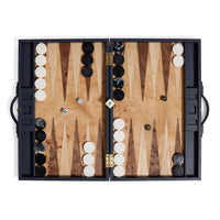Zodax Geneva 19" Folding Backgammon Board Game Set – Wood Veneer Playing Surface - Marine Blue