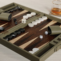 Zodax Geneva 19" Folding Backgammon Board Game Set – Wood Veneer Playing Surface - Dusty Green