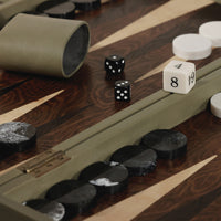 Zodax Geneva 19" Folding Backgammon Board Game Set – Wood Veneer Playing Surface - Dusty Green