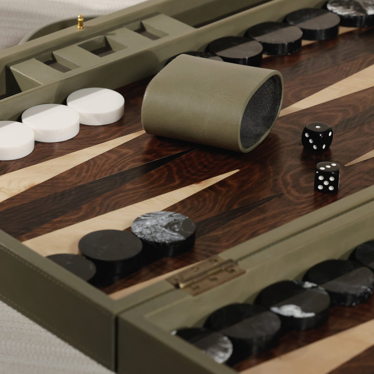 Zodax Geneva 19" Folding Backgammon Board Game Set – Wood Veneer Playing Surface - Dusty Green