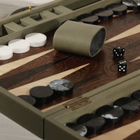 Zodax Geneva 19" Folding Backgammon Board Game Set – Wood Veneer Playing Surface - Dusty Green