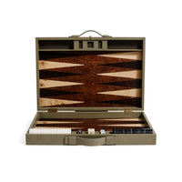 Zodax Geneva 19" Folding Backgammon Board Game Set – Wood Veneer Playing Surface - Dusty Green