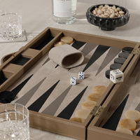 Zodax Geneva 19" Folding Backgammon Board Game Set – Suede Leather Playing Surface - Taupe