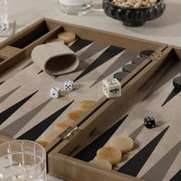 Zodax Geneva 19" Folding Backgammon Board Game Set – Suede Leather Playing Surface - Taupe